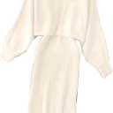 Women Midi Dress Knitted Pullovers Suits Spring Winter O-Neck Long Sleeve Knitted Pullovers Solid Knitted Dress Set (Small, Beige)