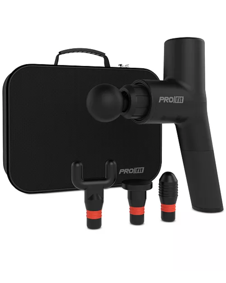 PROfit Percussion Muscle Massage Gun, Rechargeable Deep Tissue Full-Body Massager with Multiple Attachments