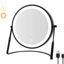 DOWRY 8.5'' Lighted Makeup Vanity Mirror with Magnification, Rechargeable 1x 10x Magnifying Mirror with 3 Color Light Brightness Adjustable, 360Rotation Double Side Desk Cosmetic Mirror