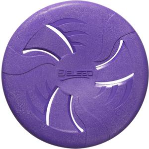 Indestructible Dog Flying Disc, Interactive Dog Flyer Toys, Soft Lightweight Catch and Fetch Toys for Medium Large Dogs, Floats in Water & Safe on Teeth, 9 inch (Large, Purple)
