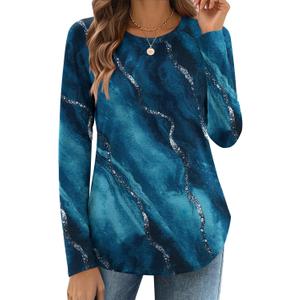 Zeagoo Long Sleeve Shirts for Women Crew Neck Casual Fall Fashion Blouses Basic Tunic Tops Dressy Work Clothes (Large, Floral Green-cx287)