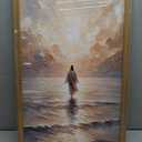 Framed 3D Textured Jesus Walking on Water Wall Art, Christian Bible Stories Wall Decor Paintings, Jesus Walks on Water on Water Back Posters Prints Pictures for Church Living Room Bedroom 16x24 Inch