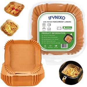 Air Fryer Liners Disposable, 250Pcs Non-stick, 8 Oil-proof Parchment Paper Air Fryer Liners, Wood Pulp, Food Grade for Air Fryer, Frying Pan, Oven, Microwave and Steamer - (Square)