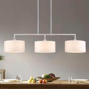 47" Linear Kitchen Island Lighting 3-Light Brushed Nickel Chandelier with White Fabric Drum Shade Adjustable Hanging Pendant Light for Dining Room Light Fixtures Over Table,Kitchen,Bar,Living Room,E26, Large