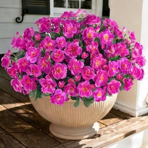 Lvydale Artificial Faux Outdoor Flowers Plants for Outside Spring Decoration, Fake Silk Fuchsia Camellia UV Resistant Realistic for Planter Porch Patio Balcony Garden Home, 3 Large Bundles