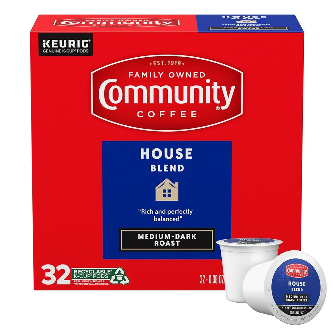 Community Coffee House Blend Medium-Dark Roast Single Serve Keurig K-Cup Pods 32 ct Box (EXP 07/07/26)