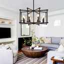 Dining Room Light Fixture, Modern Black Chandelier Farmhouse Metal Pendant Light for Foyer Enteyway Living Room Kitchen Island, 8 Wrought Iron Lights E12 Bulbs, Height Adjustable, 28inch