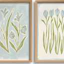 Light Blue Flower Canvas Wall Art Southern Coastal Modern Floral Painting Picture Preppy Blue Flowers Wall Decor Minimalist Botanical Poster Print Artwork for Living Room Bedroom Bathroom Home Decor, 24L"x16W"