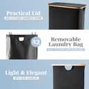 LONBET Laundry Basket with Lid, Made from Breathable Fabric | Aesthetic Clothes Hampers for Laundry with Side Handles & Sturdy Bamboo Frame (40 Gallons - Double, Black)