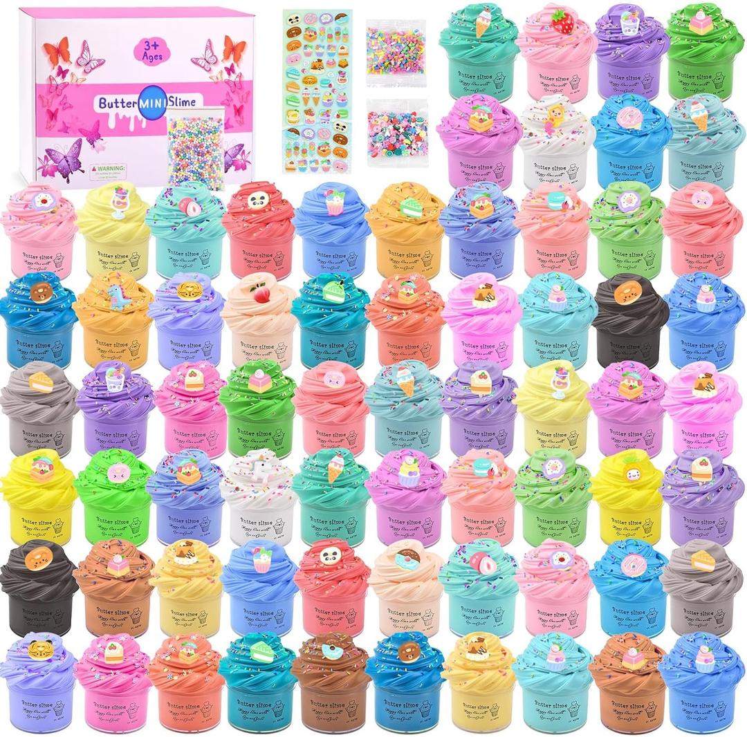 Butter Slime Kit 68 Pack, Mini Slime Party Favors for Girls Boys, Scented Bulk Valentine Day Slime Supplies & Kids, Stress Relief Toy, Soft & Non-Sticky, Birthday Stocking Fillers Goodie Bags Stuffers