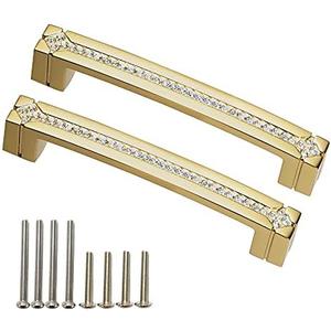 LANC Gold Crystal Cabinet Pulls Kitchen & Bathroom Cabinet Hardware Cabinet Handles Bling Shiny Cabinet Knob Modern Dresser Drawer/Furnitures Pull 5" Hole Centers Spacing 2 Pack，B203G128-P2