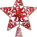Aneco 10 Inches Metal Glittered Christmas Tree Topper Star Treetop Decoration for Christmas Home Decor, Red