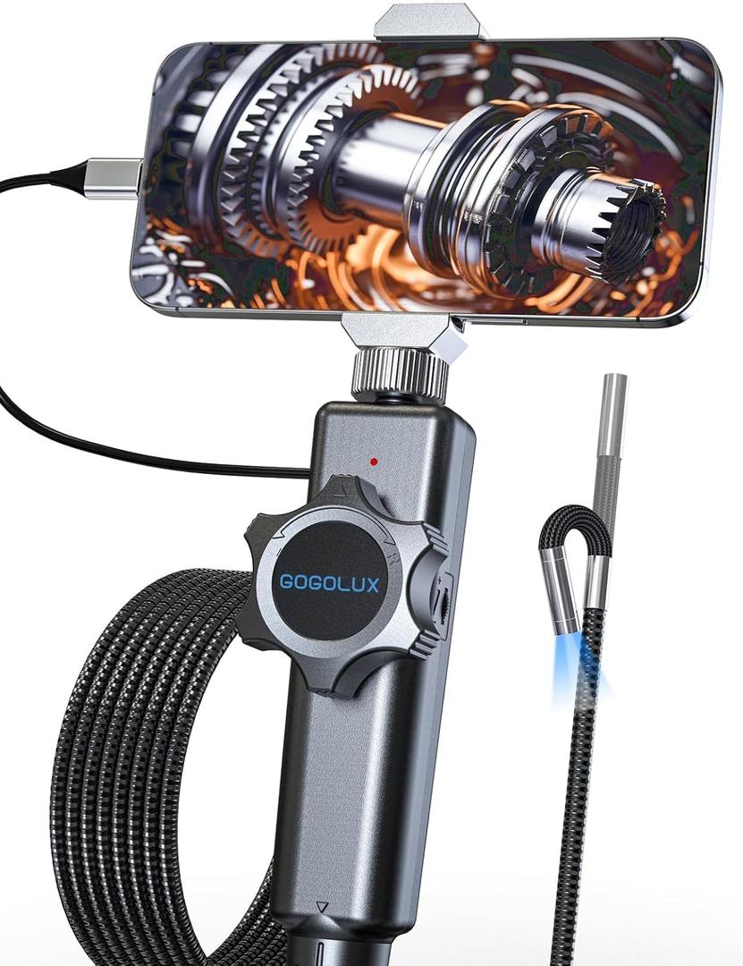 Gogolux Two-Way Articulating Borescope Camera with Light, 1920P HD Articulating Endoscope with Semi-Rigid Snake Camera, IP67 Waterproof Inspection, Gifts/Tools Bore Scope for Men for iPhone