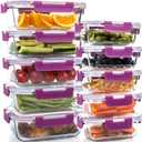 UMEIED 10 Pack Glass Food Storage Containers with Lids, Leakproof Airtight Glass Meal Prep Containers For Lunch, On The Go, Leftover, Dishwasher Safe (DARK PURPLE)