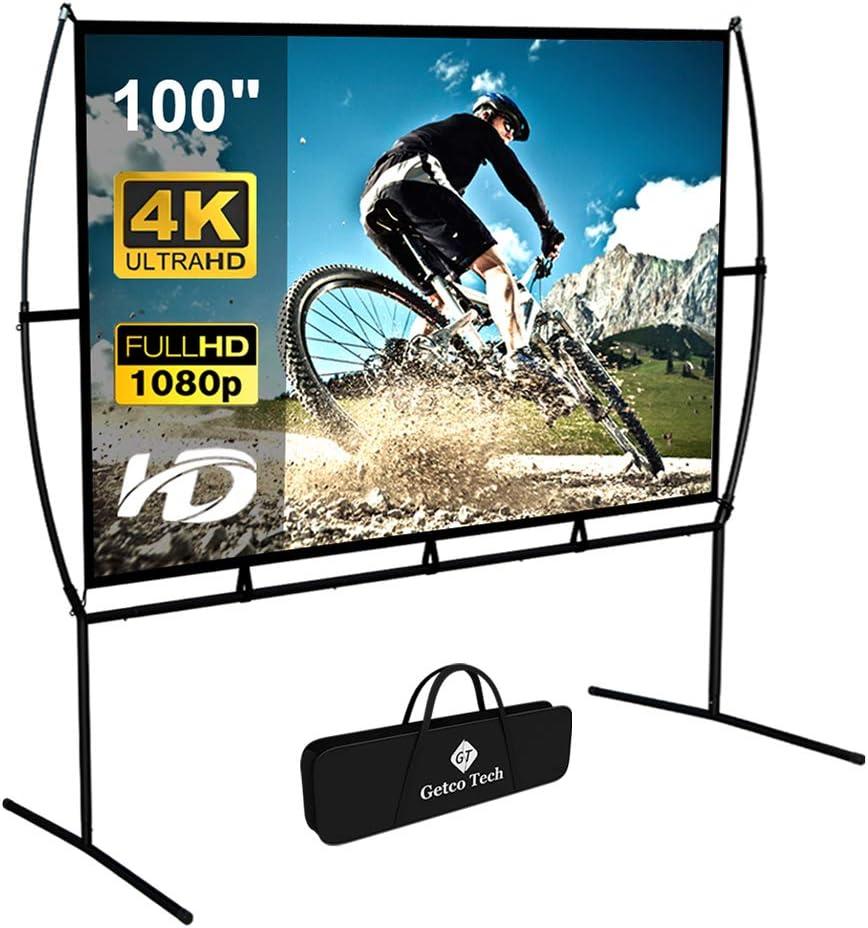 Projector Screen with Stand Foldable Portable Movie Screen169, HD 4K Double Sided Indoor Outdoor Projection Screen for Home Theater (100 Inch)