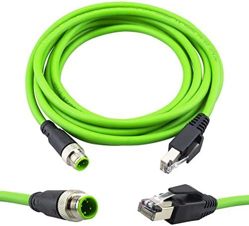 Lonlonty M12 to RJ45 Industrial Ethernet Cable,Automation Systems Interconnect M12 4 Pin D Code Male Shielded Cable Assembly, Cat5e SFTP 24 AWG 3M/10Ft