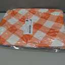Smiry Round Picnic Tablecloth, Elastic Waterproof Fitted Vinyl Tablecloths for 57"x68" Tables, Flannel Backed Buffalo Plaid Table Cover for Dining, Camping, Outdoor, Thanksgiving, White and Orange