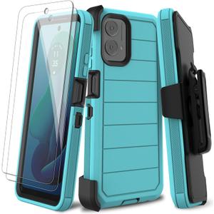 Motorola Moto G 5G 2024 Case with Screen Protector, Belt Clip Holster Kickstand Rugged Full-Body Heavy Duty Protection Military Grade Shockproof Cell Phone Case (Blue Green/Black)