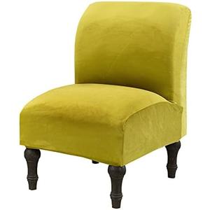 MIFXIN Armless Accent Chair Cover Velvet Stretchy Slipper Chair Slipcover Removable Washable Furniture Protector for Living Room Home Hotel (Grass Yellow)
