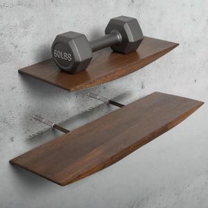 Floating Shelves for Concrete Wall: Solid Wood Shelf 15.75 and 23.6 inch with Heavy Duty Hidden Bracket for Display Books Plants Vinyl Ceramics Collectibles (Dark Brown)