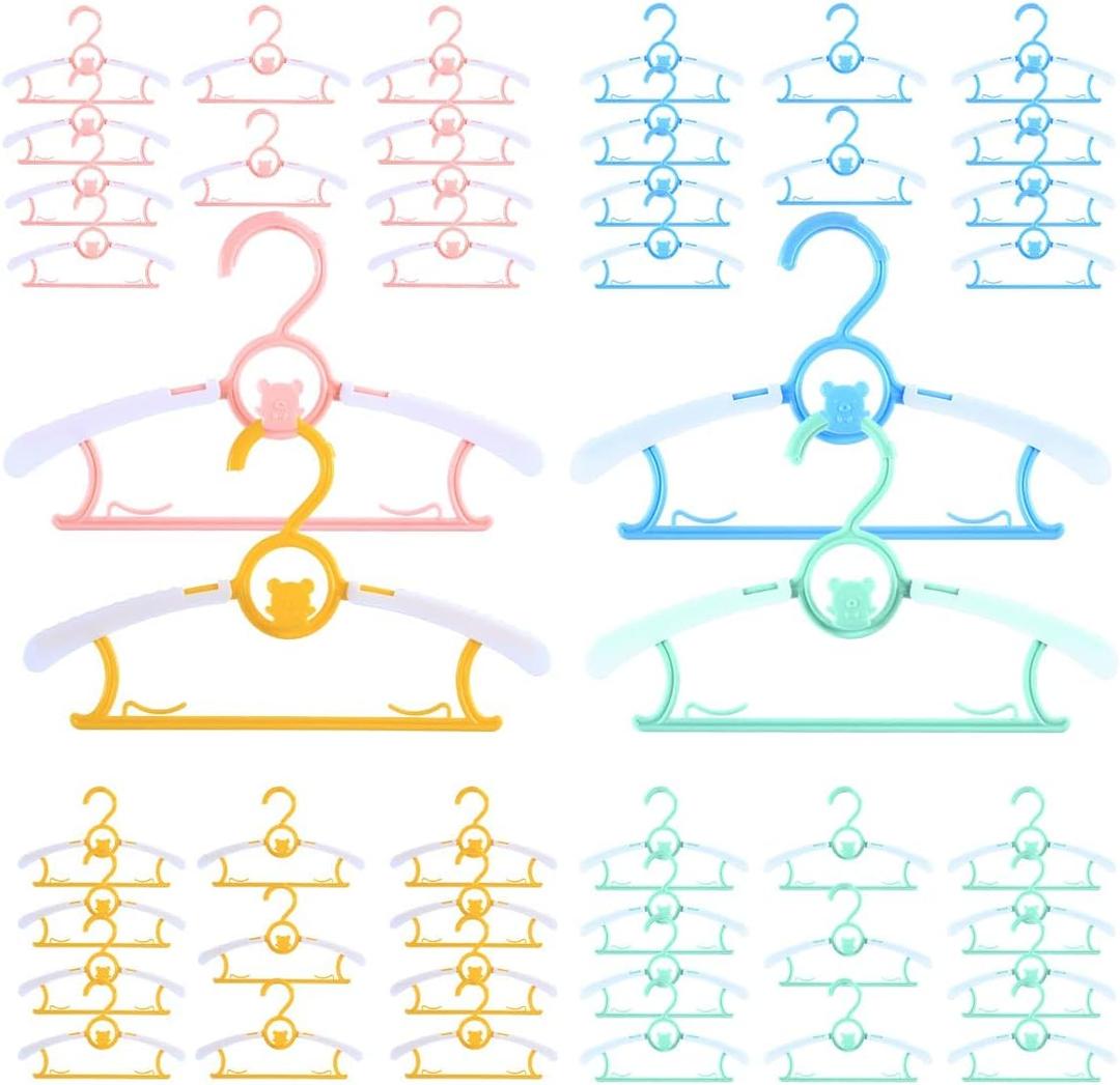 Baby Hangers for Nursery Closet 40 Pack Plastic Kids Clothes Hanger Space Saving Non Slip Extendable Toddler 11-14 Adjustable Hangers Heavy Duty Clothing Infant Hanger Bulk, Mixed Color (Pink, Yellow, Green, Blue)