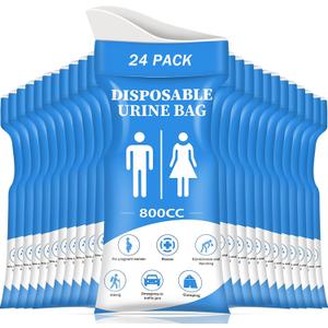 DIBBATU Urine Bag, 24 PCS 800ML Disposable Urinal Bag for Travel, Emergency Portable Pee Bag and Vomit Bags, Unisex Urinal Bag as Toilet Bag Suitable for Camping, Traffic Jams, Pregnant, Patient, Kids