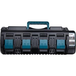 Battery Charger for Makita 18v Battery, 4-Port Charger Station DC18SF with 2 USB-A Ports, Simultaneous Rapid Charging for 4 Makita 14.4V 18V Lithium Batteries