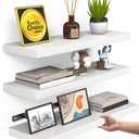 BAYKA White Floating Shelves for Wall, Set of 3, Rustic Wood Wall Shelves with Metal Brackets for Bathroom, Bedroom, Kitchen, or Living Room Decor Organization, Sturdy Storage with 22lb Capacity