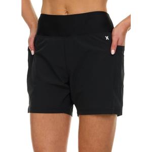 Hurley 5"/7" High Waisted Swim Shorts Women, Board Shorts with Pockets & Inner Liner, Quick Dry Swim Trunk, UPF 50+, Black, Medium