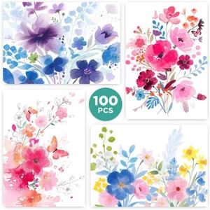 100 Pack Blank Cards and Envelopes, 3.5 x 5 Inch Watercolor Flowers Blank Greeting Cards, Note Cards Blank Inside, Invitation Cards, Blank Cards for All Occasions Bulk