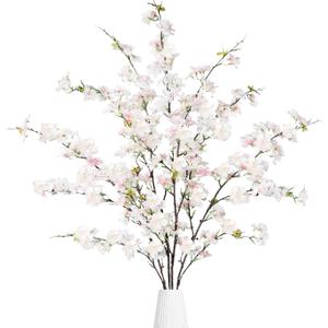 Sggvecsy Artificial Cherry Blossom Flowers 4 Pcs Faux Cherry Blossom Stems Faux Silk Cherry Blossom Branches 43 Fake Flowers Long Stems for Vase Arrangements Home Wedding Table Decor (Light Pink)