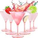 Liacere Martini Glasses Set of 6-11 oz Pink Plastic Martini Cocktail Glasses with Stem-Reusable Cocktail Glasses for Bar, Margarita, Whiskey, Gin, BPA-Free, Dishwasher-Safe