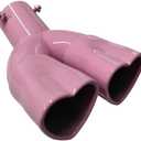 Dual Exhaust Tip 2.5 inch Inlet, Universal Car Exhaust Pipe Modification Tail Throat Tail Pipe Stainless Steel Muffler Tip, Adjustable Heart Shaped Car Decoration (Curved,Pink)