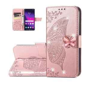 Wallet Case for Samsung Galaxy S24 Ultra,Butterfly Pattern PU Leather Case with Magnetic Clasp and Cash Card Slots Cover for Galaxy S24 Ultra,Rhinestone Rose Gold