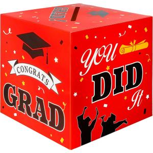 2 x Graduation Card Box, Graduation Decorations 2026 Red and Black, Red Graduation Box, Graduation Card Holder, Foldable Cardboard Congrats Grad Card Gift Box for Graduation Party Supplies Party Favors