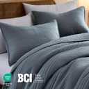 PALASSIO Striped Blue Grey 100% Cotton Quilt California Cal King Size Bedding Sets, Oversized Lightweight Channel Pick Stitch Textured Bedspread Soft Farmhouse Country Coverlet for All Season, 2 Shams