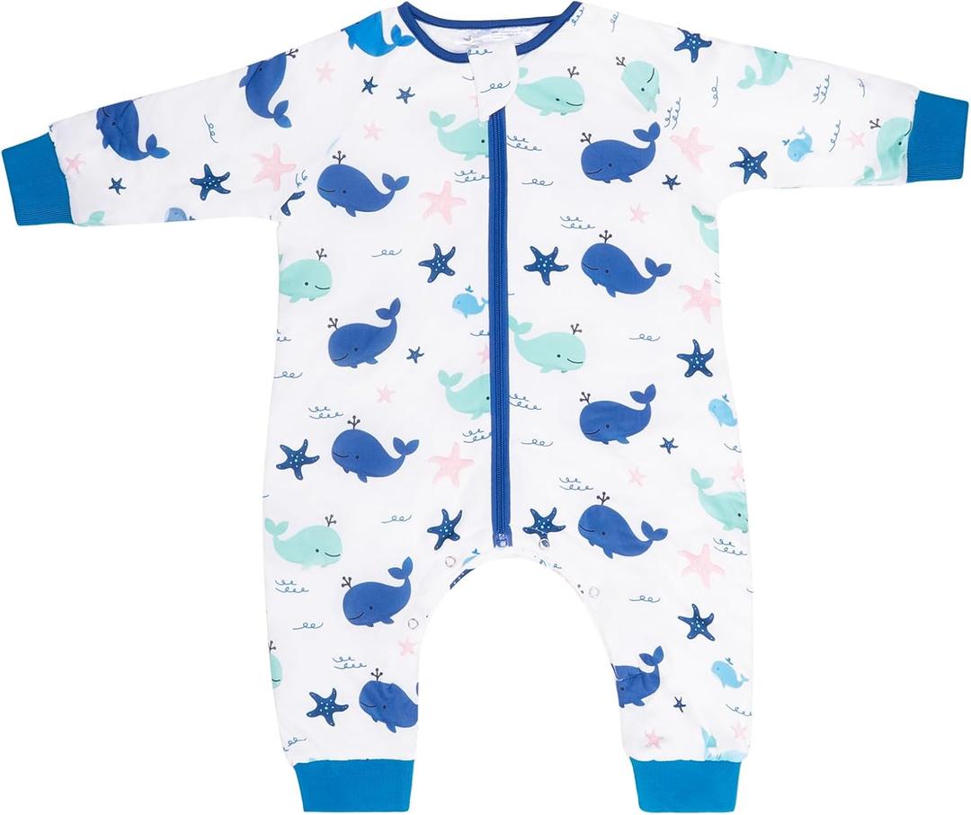 Baby Sleep Suit 1.0TOG Long Sleeve Wearable Blanket with Legs, Soft Sleeping Bag with Feet newborn to 24 Months (X-Small, Bluedolphin)