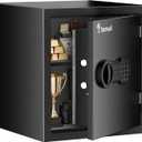 Bonsaii 0.84 cu.ft Fireproof Safe for Home, 30-Min at 1550F, Digital Keypad & Emergency Key, Anti-Tamper Alarm, Type-C Port, 13.07"x9.21"x11.81" for Documents, Cash, Jewelry