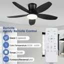 Surtime Ceiling Fans with Lights-36 Low Profile Ceiling Fan with Light and Remote/APP Control,Flush Mount,DC Reversible,LED Dimmable Blakc Ceiling Fans for Bedroom,Indoor/Outdoor Patio Use