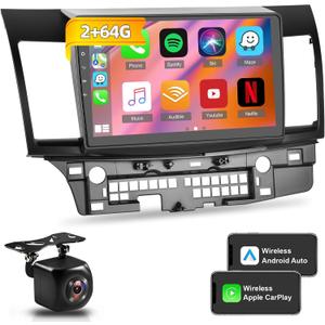 Android 13 Car Stereo for Mitsubishi Lancer 2008-2017 with Carplay Android Auto - [2+64G] 10.1 inch HD Touch Screen Radio GPS Navigation WiFi HiFi + AHD Backup Camera