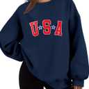 LOMON Oversized Sweatshirt for Women Crewneck Long Sleeve Casual Fleece Tops Graphic Hoodies Pullover Sweater (Blue, XL)