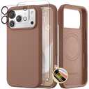 GONEZ Magnetic for iPhone 17 Pro Case, Compatible with MagSafe, [Screen Protector + Camera Lens Protector], Liquid Silicone Anti-Scratch Shockproof Protective Phone Case 6.3 inch, Brown
