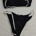 RELLECIGA Women Bandeau Bikini Set Adjustable Splicing Color High Cut Two Piece Bathing Suits (Medium, Black)