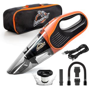 Armor All AA07V1 0901 Cordless Car Vacuum Handheld Vacuum Cleaner with Hose and Pet Brush for Car, Orange