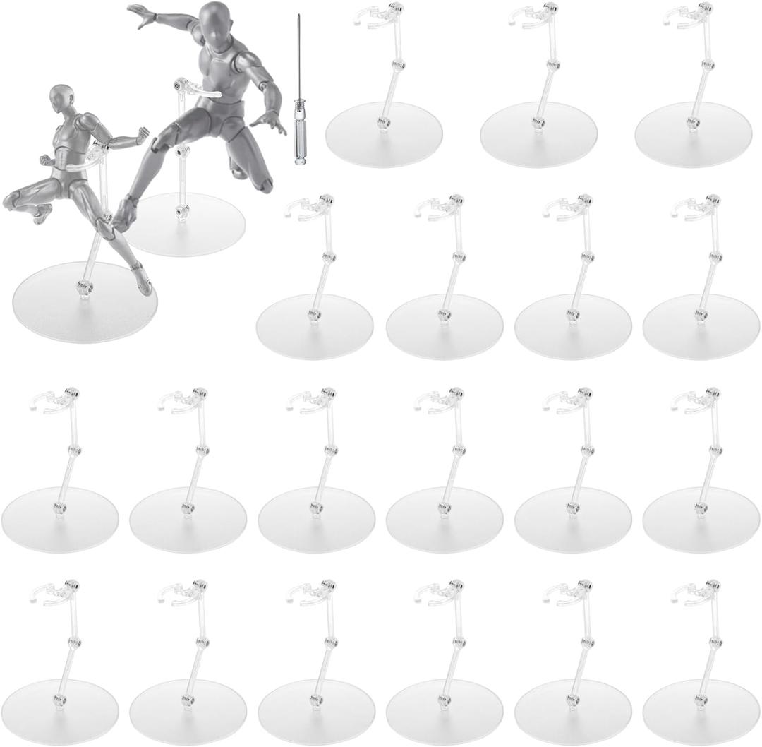 20 Pack Small Action Figure Stand with Display Holder Base Clear Action Figure Accessories Plastic Stand Display for 6 Inch or 1/144 Hg/rg Model, with 2 Screwdriver