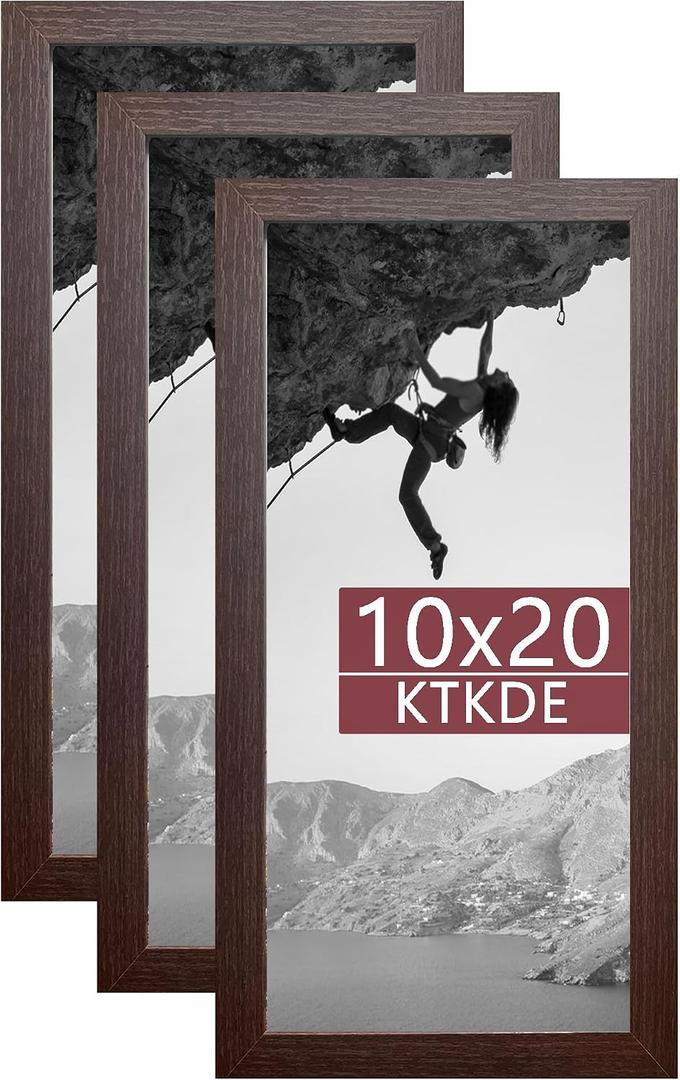 3 x KTKDE 10x20 Picture Frame WoodGrain 3 Pack,Poster Frame with Polished Plexiglass, Studio Gallery Wall Hanging Posters & Best gift