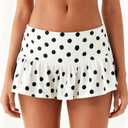 Women's Polka Dot Mini Skirt Y2k Slim Fit Elastic Waist A Line Ruffle Ruched Hem Short Skirts Fairycore Vintage Skirt (White, M) (M)