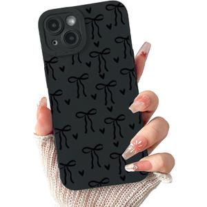 Lovmooful Compatible for iPhone 14 Case Cute Cool Ribbon Bowknot Heart Design for Girls Women Soft TPU Shockproof Protective Girly for iPhone 14 Case-Black