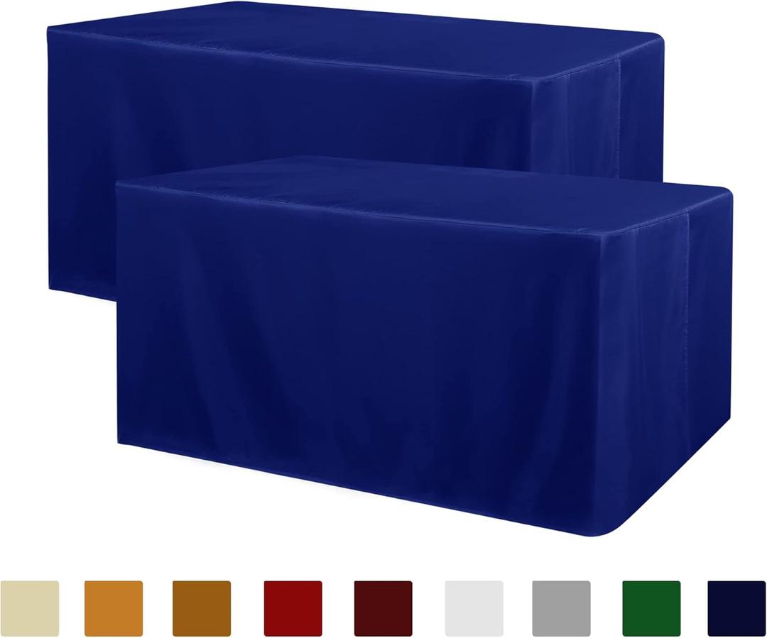 Obstal 2 Pack Table Clothes for 4 Foot Rectangle Tables - Water Resistant Washable Fabric Polyester Rectangle Table Cover Protector for Wedding, Banquet and Trade Shows, 48L x 24W Inches, Royal Blue