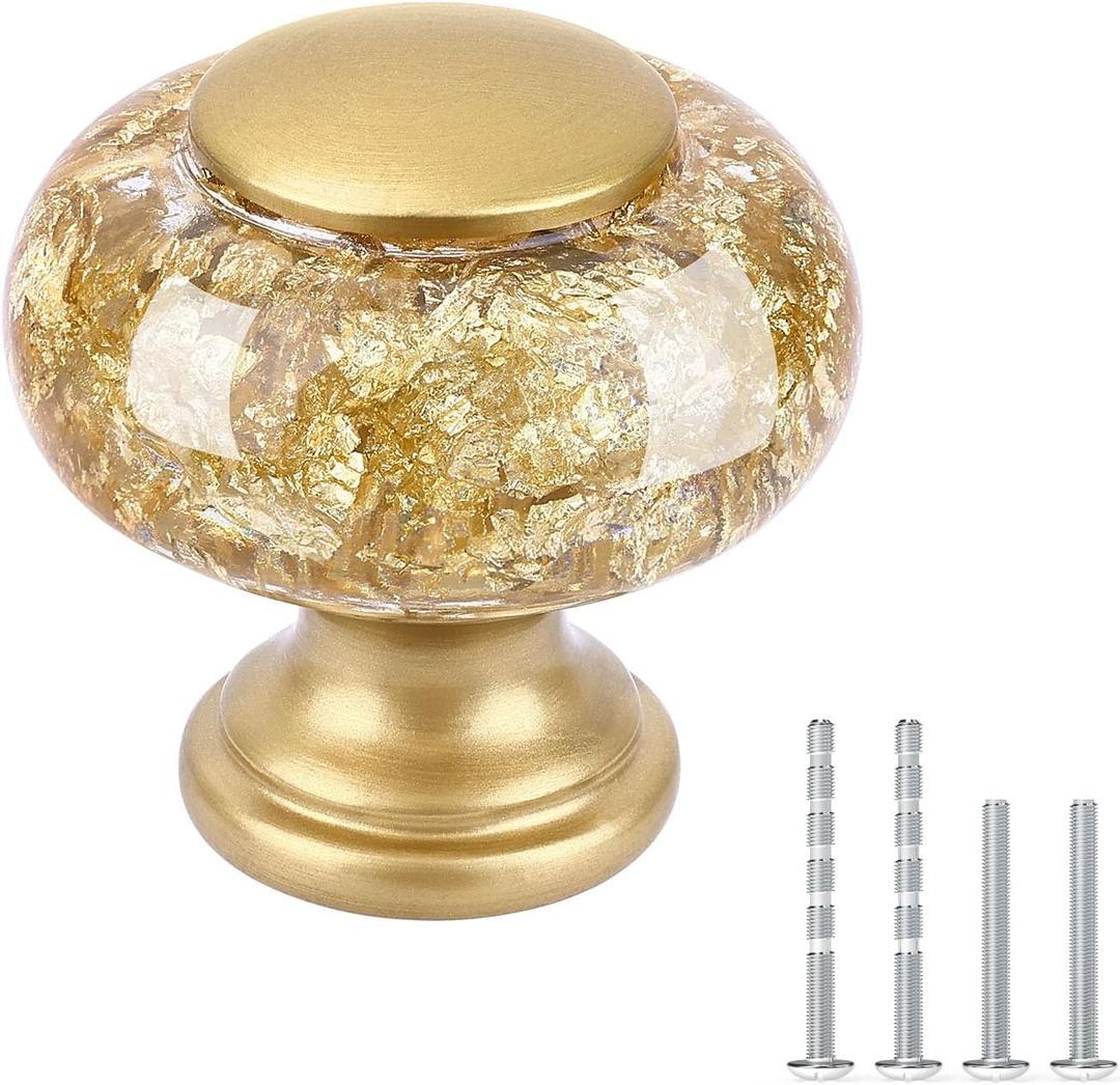 Chicwing 30 Pack Gold Dresser Knobs, 13/8 Inch(36mm) Decorative Crystal Cabinet Drawer Knobs, Vintage Round Gold Knobs and Pulls with Two Different Sizes Screws for Easy Installation